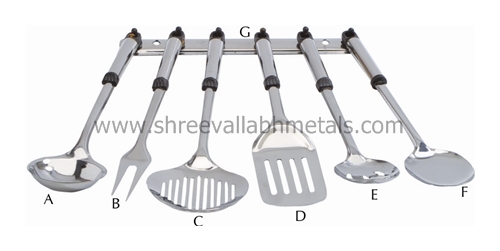 7 Pcs Set Pipe Handle Spoon (Black)